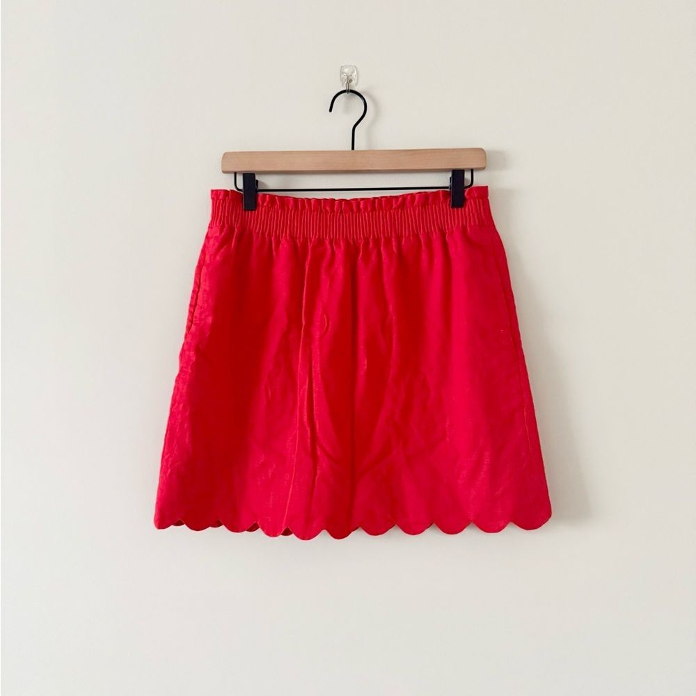 J. Crew Linen Cotton Blend Pull on Skirt with Scallop Edge in Red Size 8
